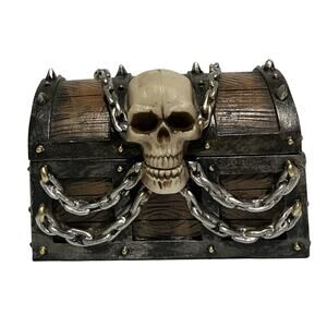 dwk Skull Pirate Treasure Chest Trinket Jewelry Box Gothic Halloween Decor